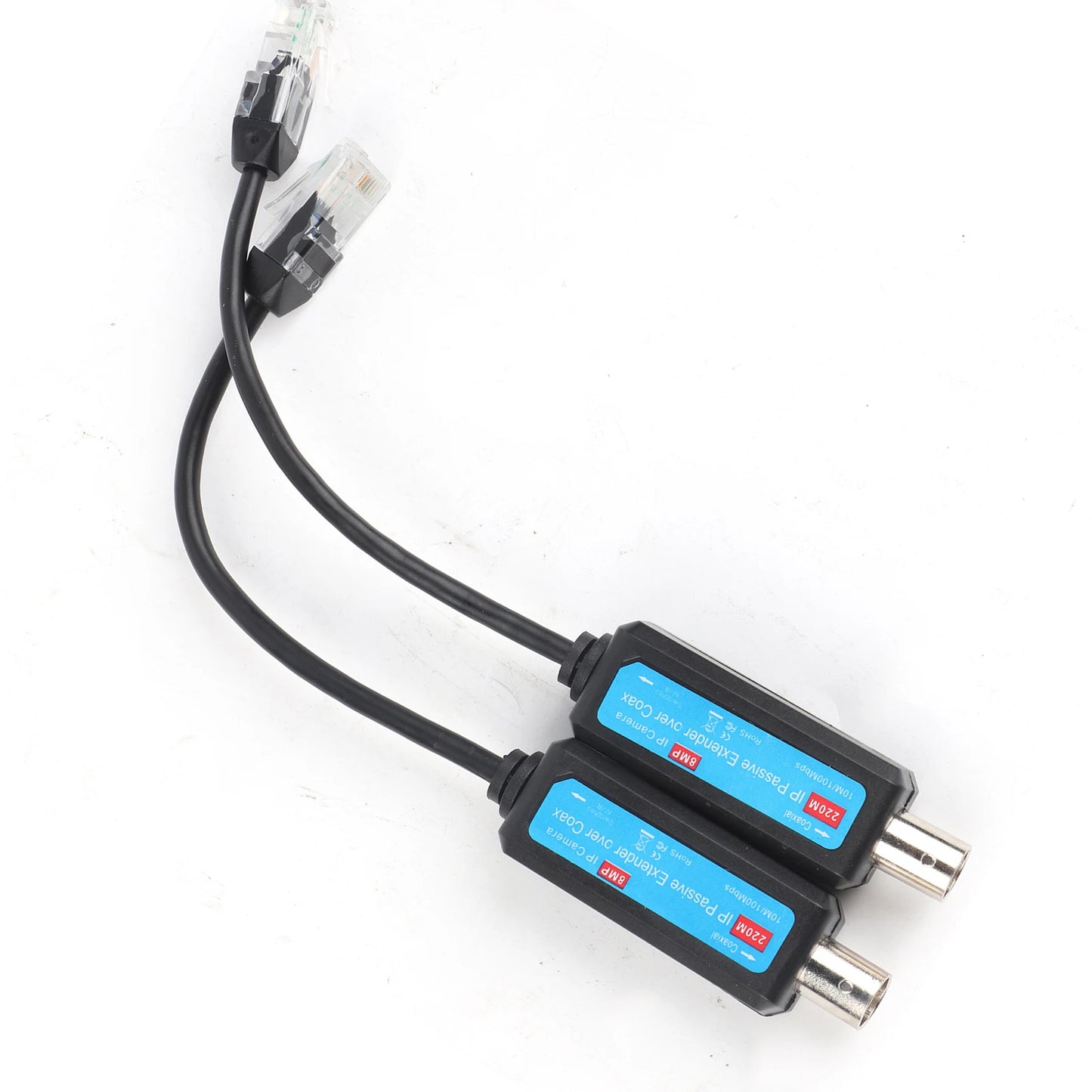 1 par de extensores de transmisor y receptor coaxial de red IP pasiva de 1 canal y 10/100 Mbps para cámaras NVR IP.