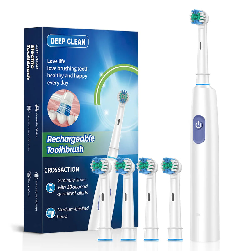 Rotation Electric Toothbrush with 8 Brush Heads Fast Charging Toothbrushes 5 Modes Rechargeable Toothbrush for Adult Oral Care