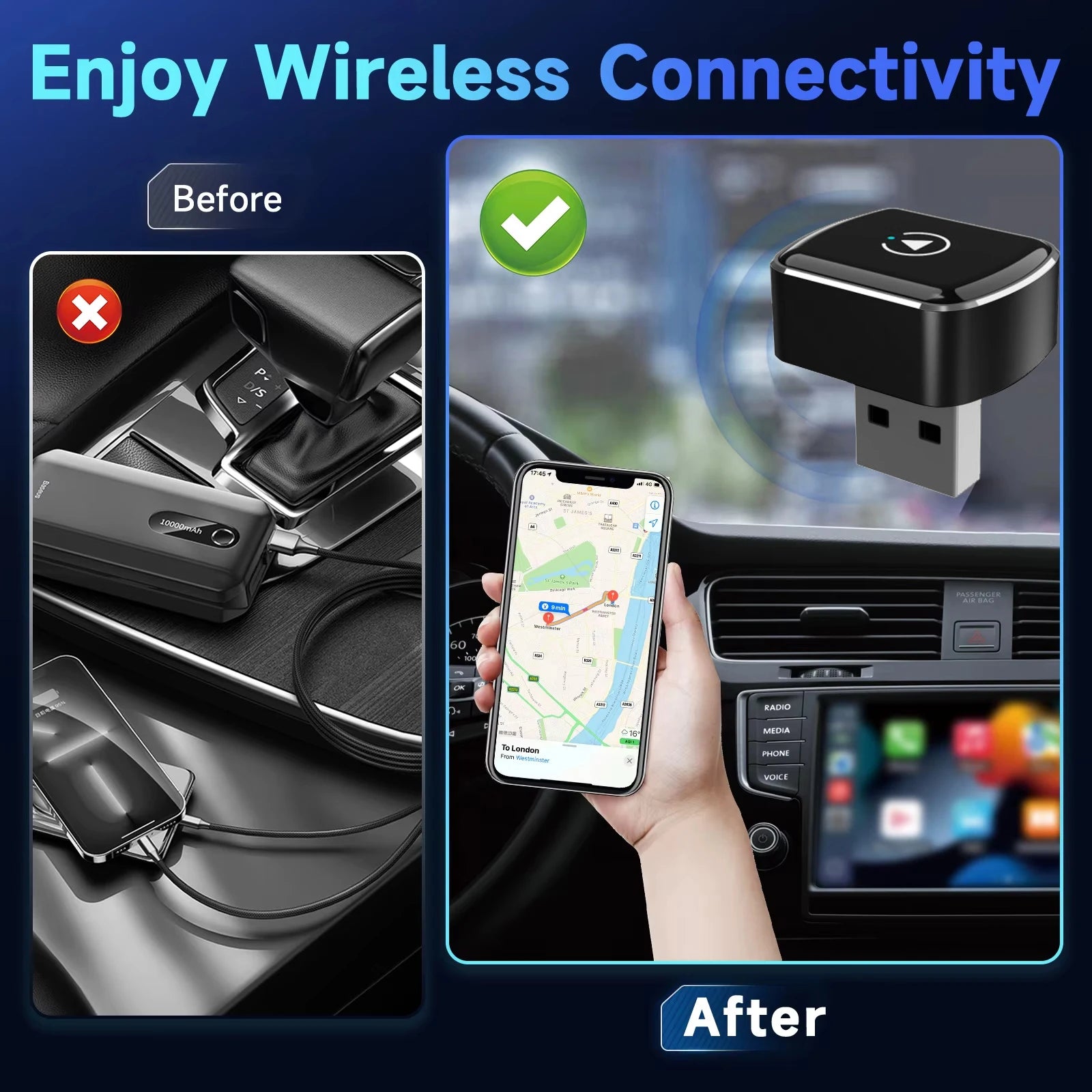 Wireless 2IN1 CarPlay Android Auto Wireless Supermini Box Adapter Plug And Play Dongle Bluetooth WiFi Fast Connect