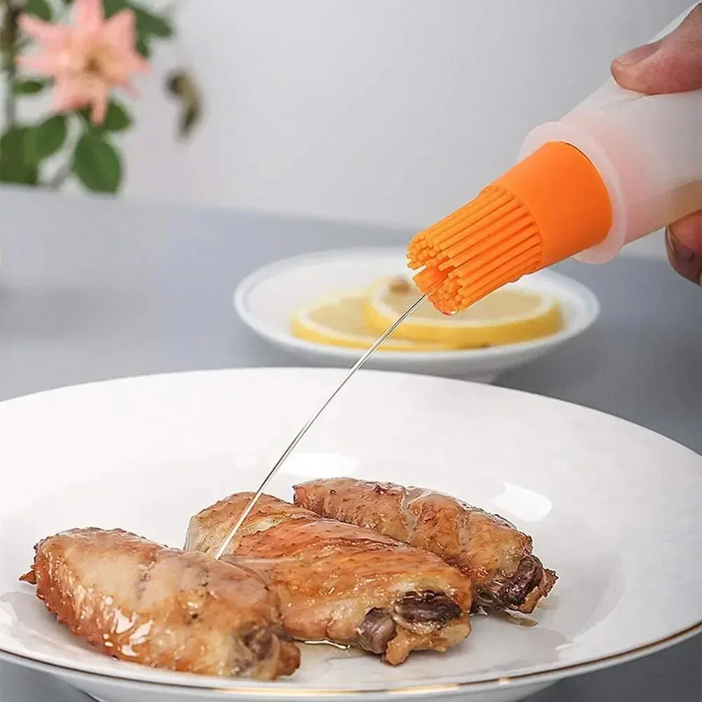 3 Pcs Portable Silicone Oil Bottle With Brush Grill Oil Brushes Liquid Oil Pastry Kitchen Baking Bbq Tool Kitchen Tools For BBQ