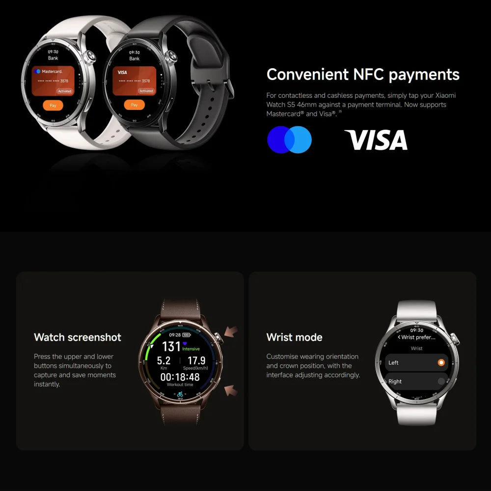 Smartwatch Xiaomi Watch S5 (Versão Global) – Tela AMOLED de 1,48", bateria com 21 dias de duração, monitoramento de saúde 24 horas e mais de 150 modos esportivos.