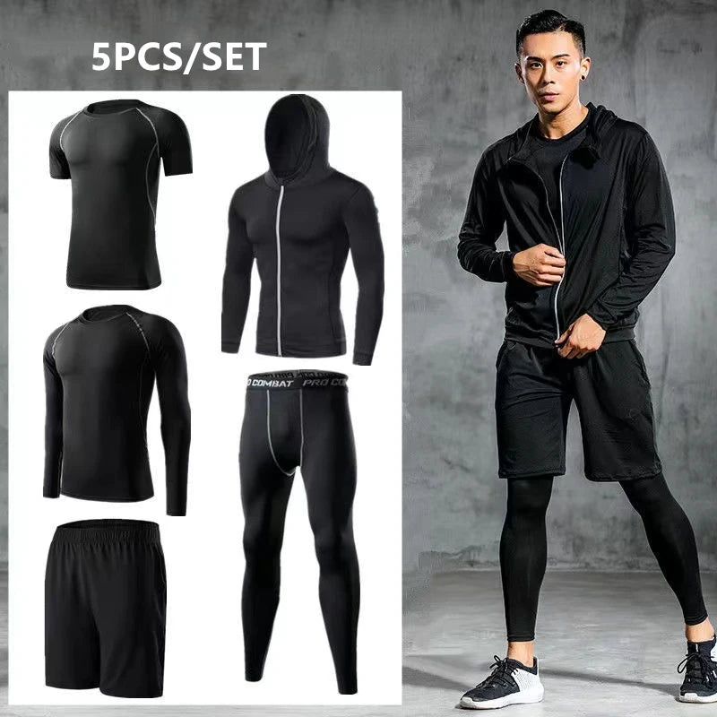Traje deportivo para hombre, conjuntos para correr, compresión, gimnasio, fitness, ropa deportiva de secado rápido, mallas de baloncesto, ropa interior para correr al aire libre y entrenamiento.