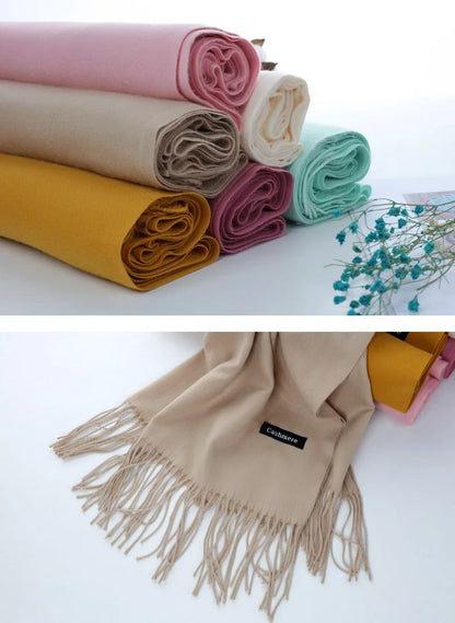 Bufanda multiusos de imitación de cachemira cepillada de color sólido, gruesa, larga, con borlas, para invierno, para niña