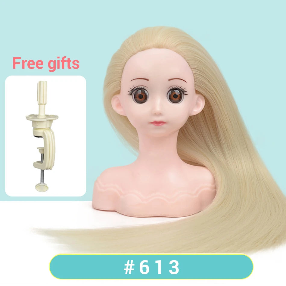 Cabeça de peruca de manequim com cabelo sintético com suporte de peruca ajustável cabeça de manequim estilo cabeleireiro cabeça de treinamento cabeça de boneca