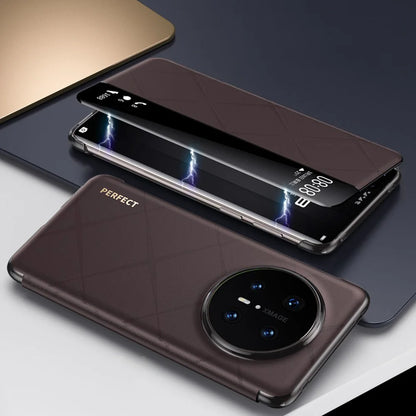 Genuine Leather Case For Huawei Mate 70 Pro Case Intelligent Window View Phone Protector For Mate70 Magnetic Flip Cover