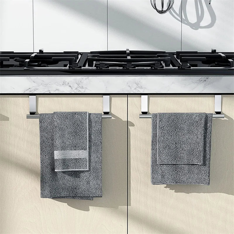 Estante para trapos de cocina y baño de acero inoxidable, colgador de paños de cocina, toallero de un solo poste, soporte colgante para puerta trasera.