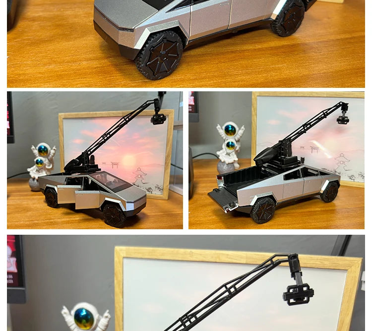 Camiones de juguete para niños, modelo Cybertruck, camioneta plateada, de metal fundido a presión, con sonido y luz, a partir de 3 años, escala 1:32.