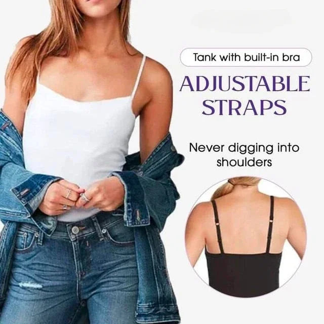 Camisola sexy con sujetador acolchado sólido y tirantes finos para mujer, camiseta sin mangas con sujetador incorporado, 2024