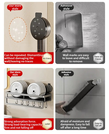 Estante de baño con ventosa sin taladro, estante para baño, espacio para inodoro, estante colgante de aluminio, organizador de baño para colgar en la pared
