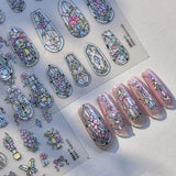 Flash Dreamy Chinese Flower Window Butterfly Glazed Rococo Geometric Frame Stamp Embossed Relief Nail Art Sticker Manicure Decal