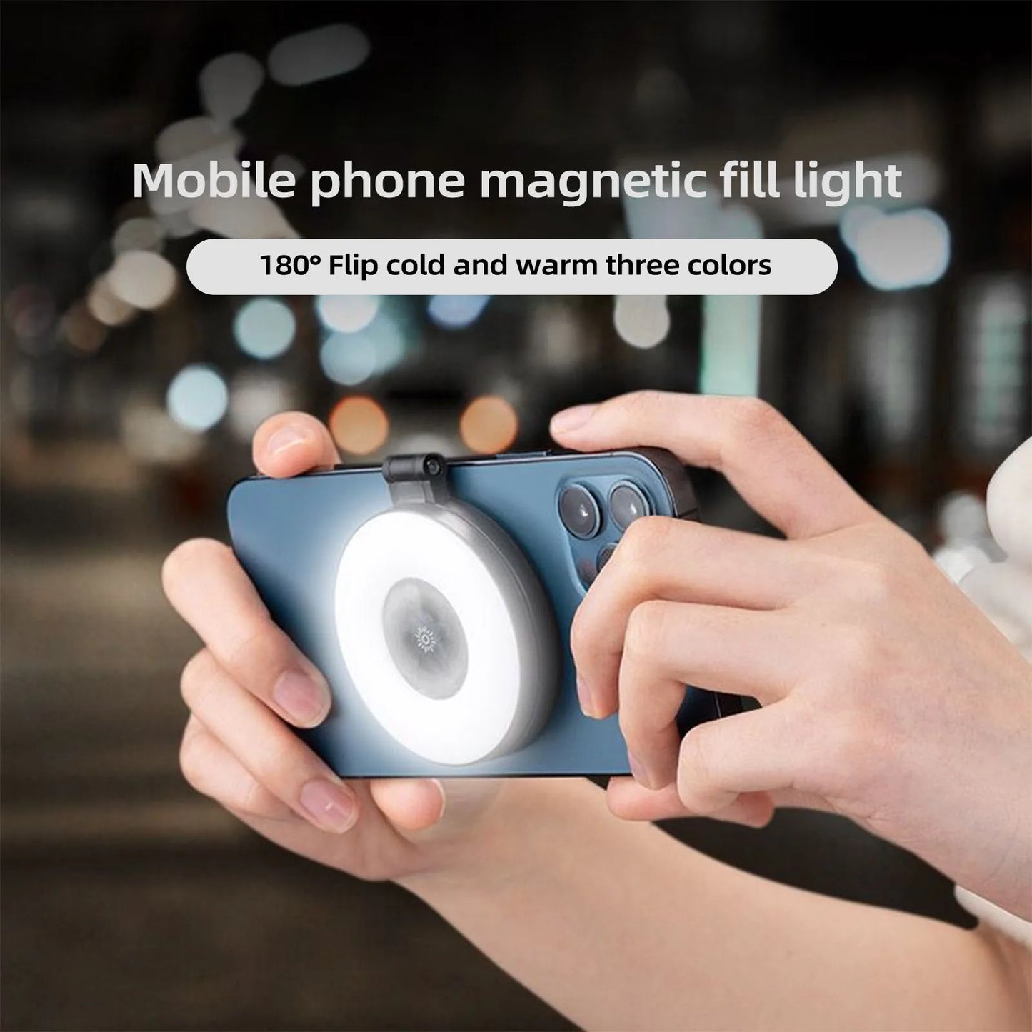 Anillo de luz magnético para selfies, luz de relleno magnética para smartphone, mini luz de bolsillo para selfies para iPhone, XIAOMI, HUAWEI y SAMSUNG (2500K-9000K)