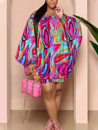 Plus Size TEMU2024 Verão Novo vestido feminino plus size manga comprida padrão de listra irregular comprimento não regular tamanho grande coágulo...