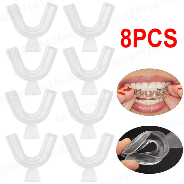 2-8 pçs anti ronco bruxismo dormir boca guarda bandeja parar dentes moagem sono ajuda noite guarda goma escudo boca cuidados de saúde