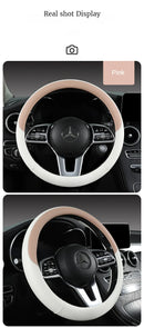 Perforated Nappa Leather Car Steering Wheel Cover Warm in Winter and Cool in Summer, Universal 15 Inch,  Anti-Slip, Odorless