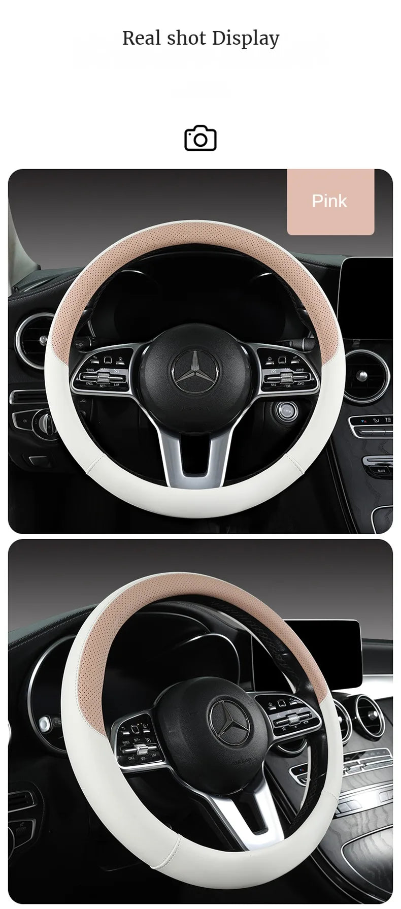 Perforated Nappa Leather Car Steering Wheel Cover Warm in Winter and Cool in Summer, Universal 15 Inch,  Anti-Slip, Odorless