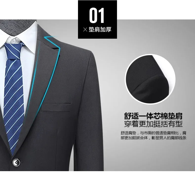 8XL Suit (Blazer+pants) Fashion Business Gentleman Italian Style Slim Solid Color Professional Suit Wedding Groom Best Man Suit