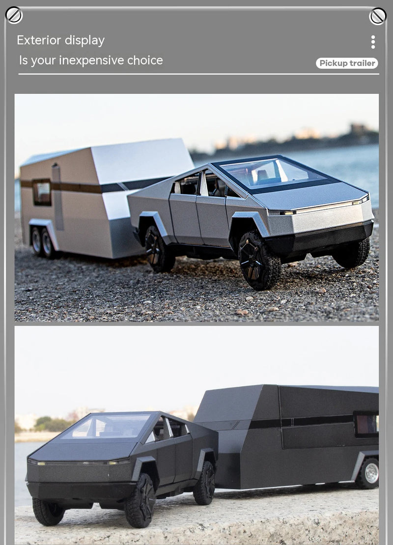 1:32 Toy Trucks for Boys Cybertruck Model Silver Pickup Truck Diecast Metal Toy Cars with Sound and Light for Kids Age 3 Year