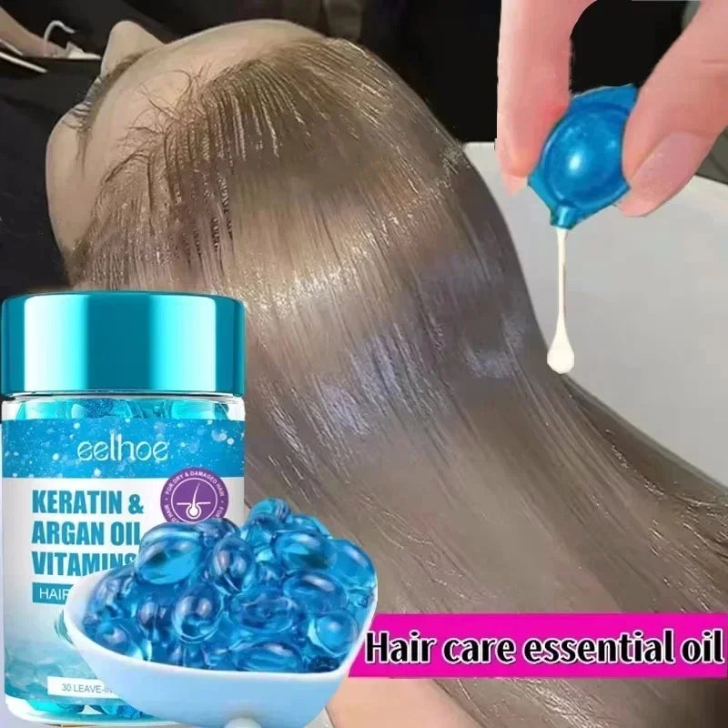 Cápsula mágica de vitamina para cabelo, óleo de queratina, restauração rápida do cabelo, macio, brilhante, hidratante profundo, produtos de cuidados com o cabelo do couro cabeludo seco e crespo