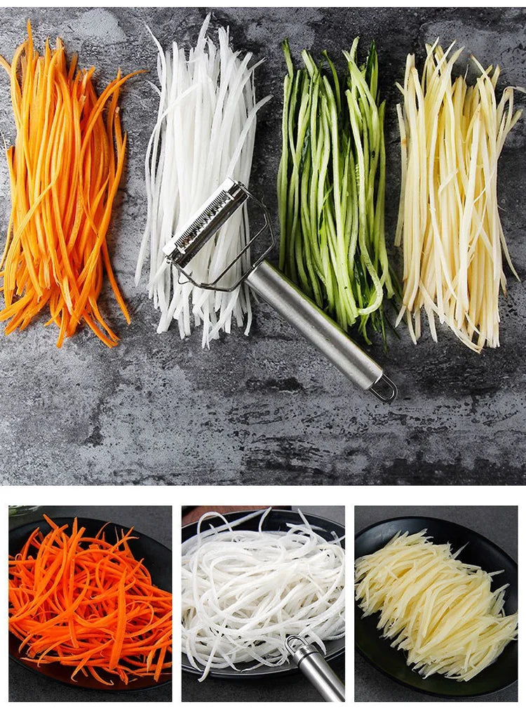 4in1 Vegetable Peeler Stainless Steel Melon Planer Multiple-Function Double-Head Peeler Household Kitchen Cucumber Slicer Tool