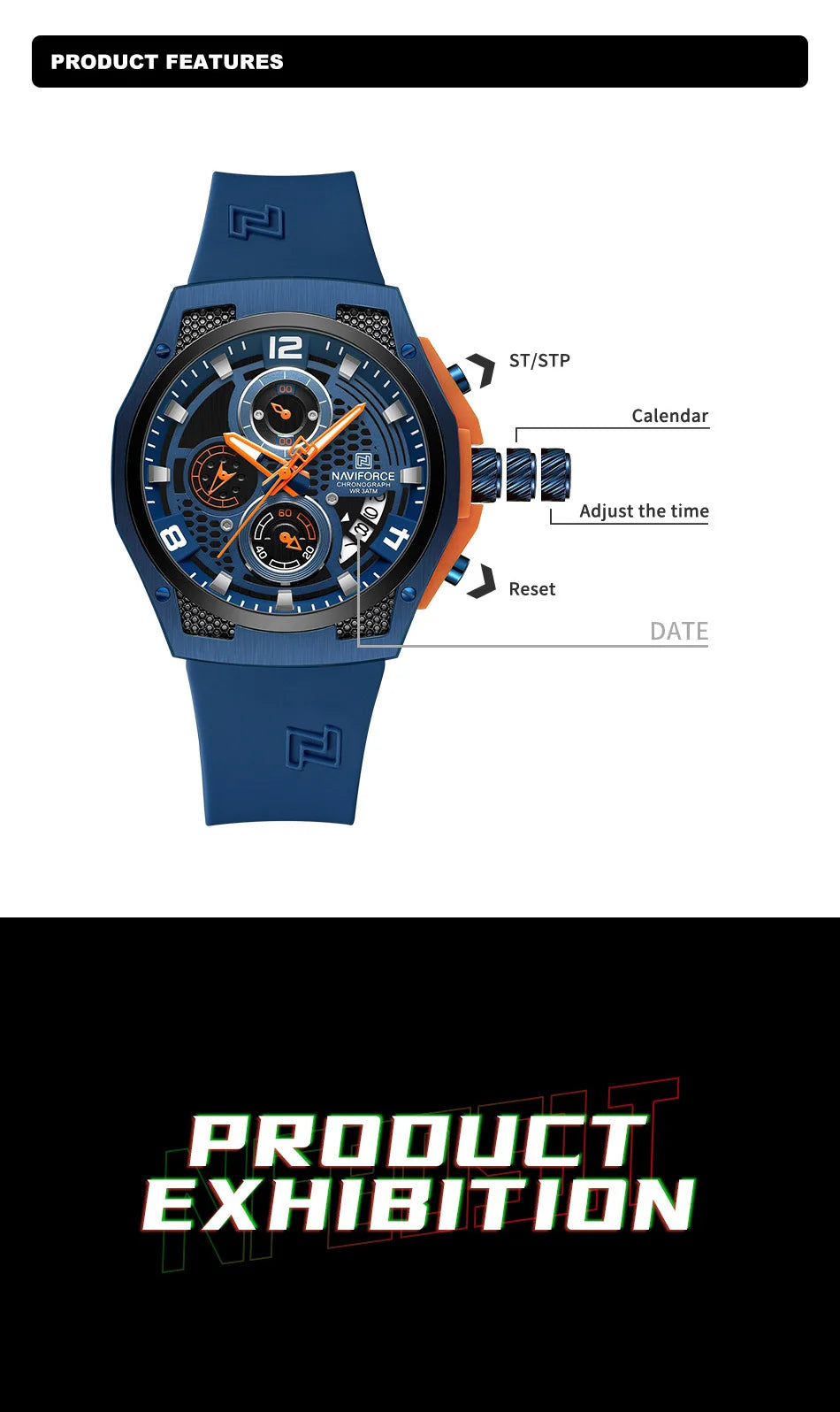 NAVIFORCE High Quality Luxury Original Men Watch Silicone Strap Waterproof Male Quartz Wrist watch Sport Clock Relogio Masculino