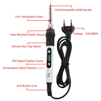60W 80W Electric Soldering Iron LCD Digital Display Adjustable Temperature Welding Repair Tools 220V / 110V Solder Wire Tips