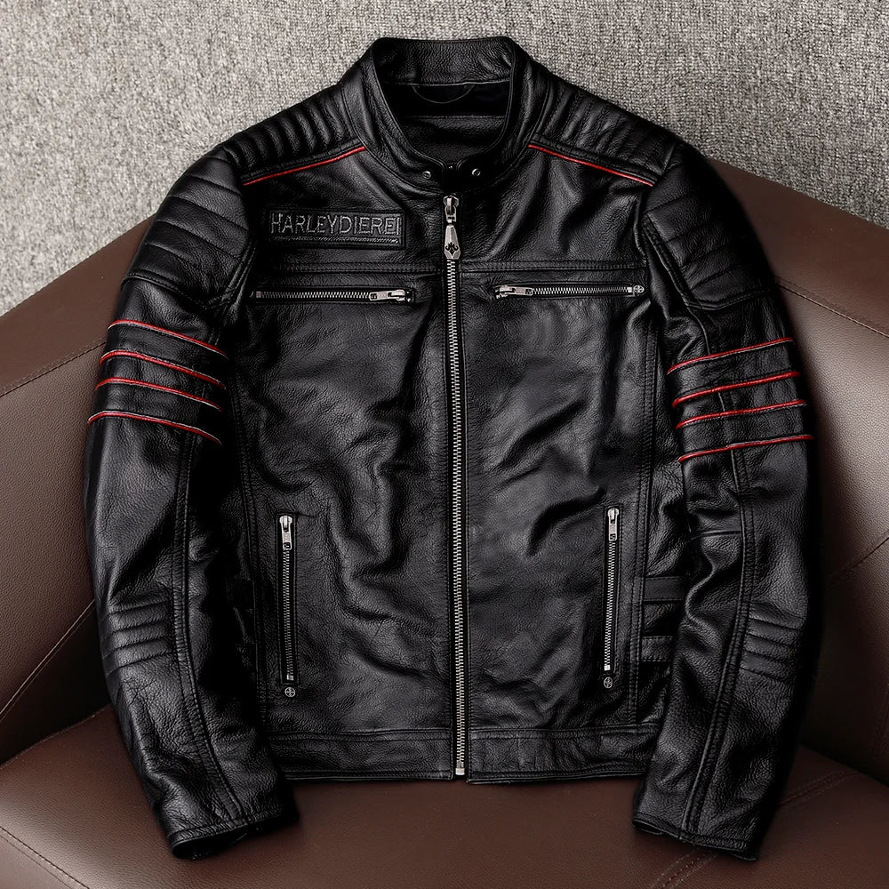 Chaqueta de motociclista nueva para hombre, de piel de vaca, para motocross, de cuero, para invierno, resistente al viento, para carreras, ropa de motociclista resistente al desgaste para Harley.