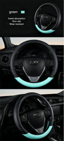 PU Leather Contrast Colour Car Steering Wheel Cover  Sweat Absorbent, Wear Resistant and Non-slip, Universal in All Seasons