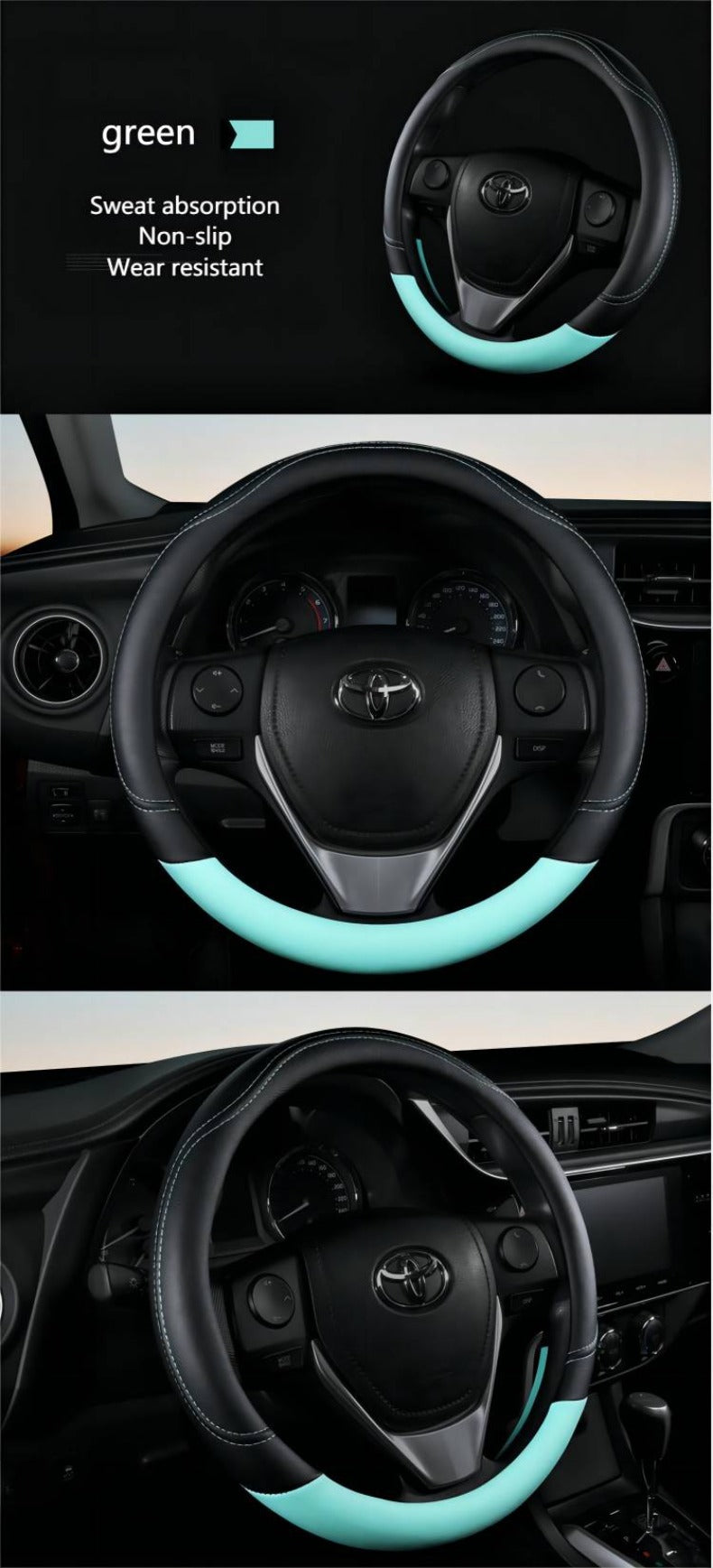 PU Leather Contrast Colour Car Steering Wheel Cover  Sweat Absorbent, Wear Resistant and Non-slip, Universal in All Seasons