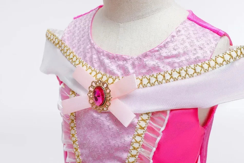 Girl Pink Dress Aurora Cosplay Costume Princess Deluxe Outfit Children Summer Brthday Party Elegant Gown Fairy Disguise Sets