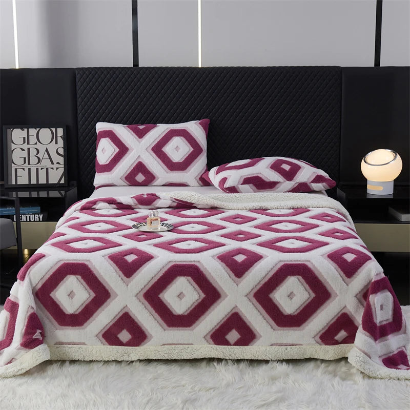 Flannel Warmth Autumn Winter Blanket Keep Warm Comfortable Jacquard King Size Blankets Skin Friendly Geometric Nap Comforter