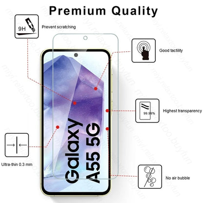 Sumsung A55 5G Case 3Pcs HD 9H Tempered Glass Screen Protector For Samsung Galaxy A55 5G Samung A 55 55A 2024 SM-A556B/DSN 6.6"