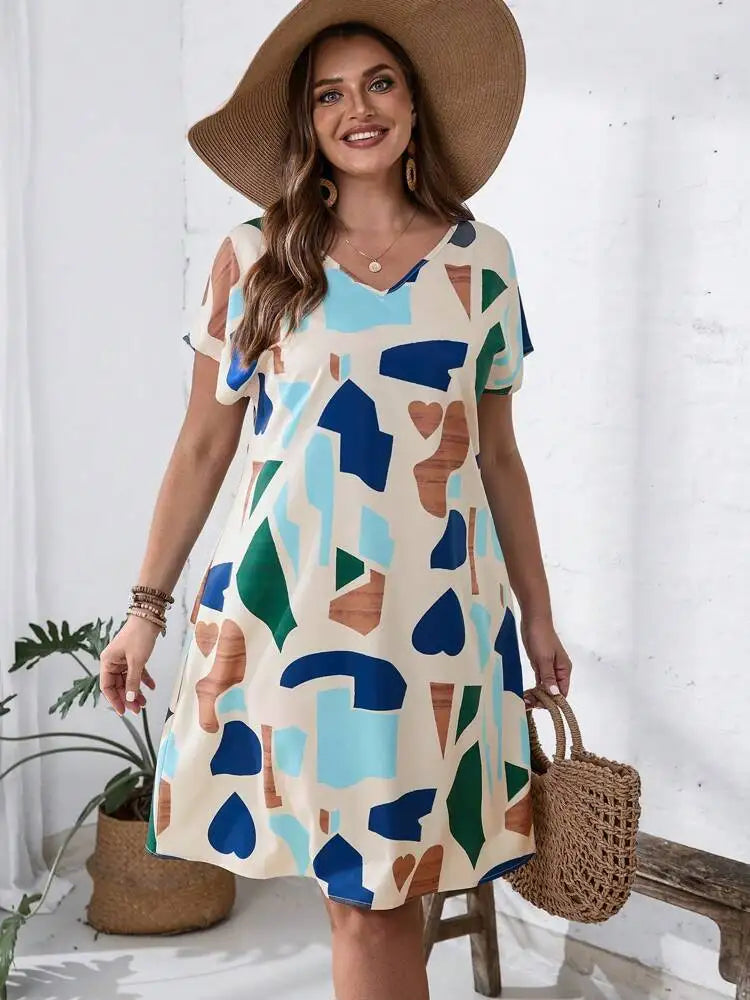 2024 Spring and Summer Cross-border Europe and America New Large Women's Fashion V-neck Shirt Dress Plus Size