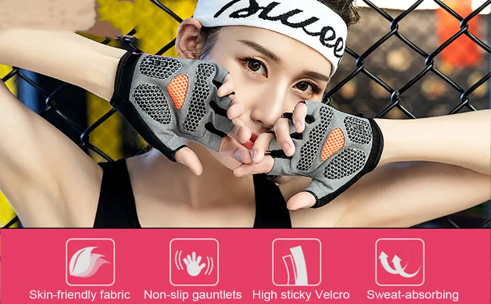 Men Women Gym Gloves Weightlifting Fitness Training Non Slip Palm Protector Breathable Fingerless Bike Bicycle Cycling Gloves