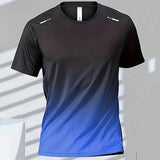 Men's T-Shirts Sports Fitness Sportswear Quick-Drying Gradient Short Sleeve Tops Outdoor Basketball Training Running Men Clothes