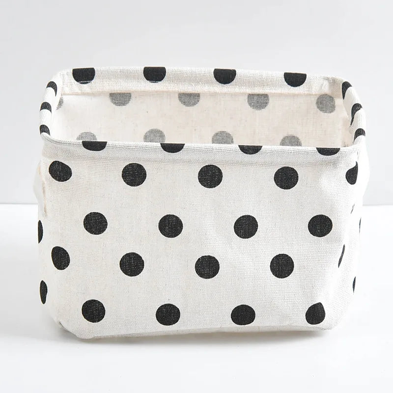 Small Foldable Canvas Storage Basket With Handle Cotton And Linen Desktop Storage Box Small Fresh Waterproof Storage Basket 1PC