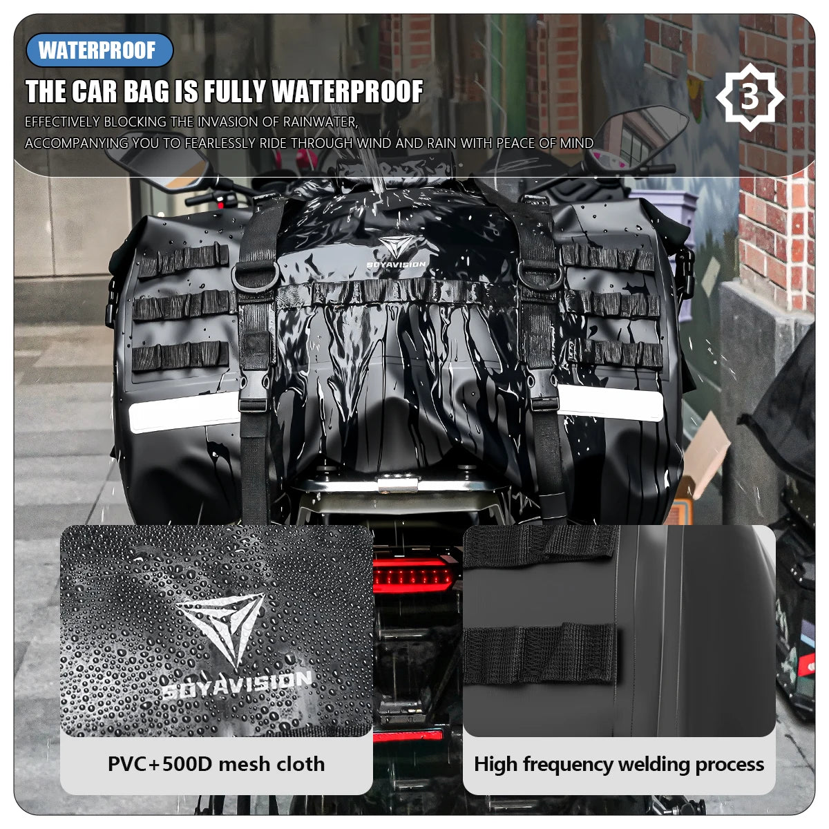 SOYAVISION 20L 50L 70L 80L 100L Motorcycle Waterproof Tail Bag Travel Outdoor Luggage Bag Motorcycle Seat Bag