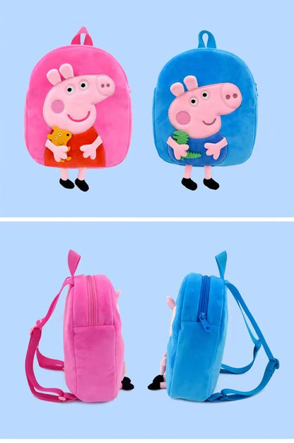 27cm/10.6in Peppa Pig Qriginal Kawaii Plush Schoolbag Toys Cute Cartoon George Kindergarte Anime Schoolbag Kids Birthday Gifts