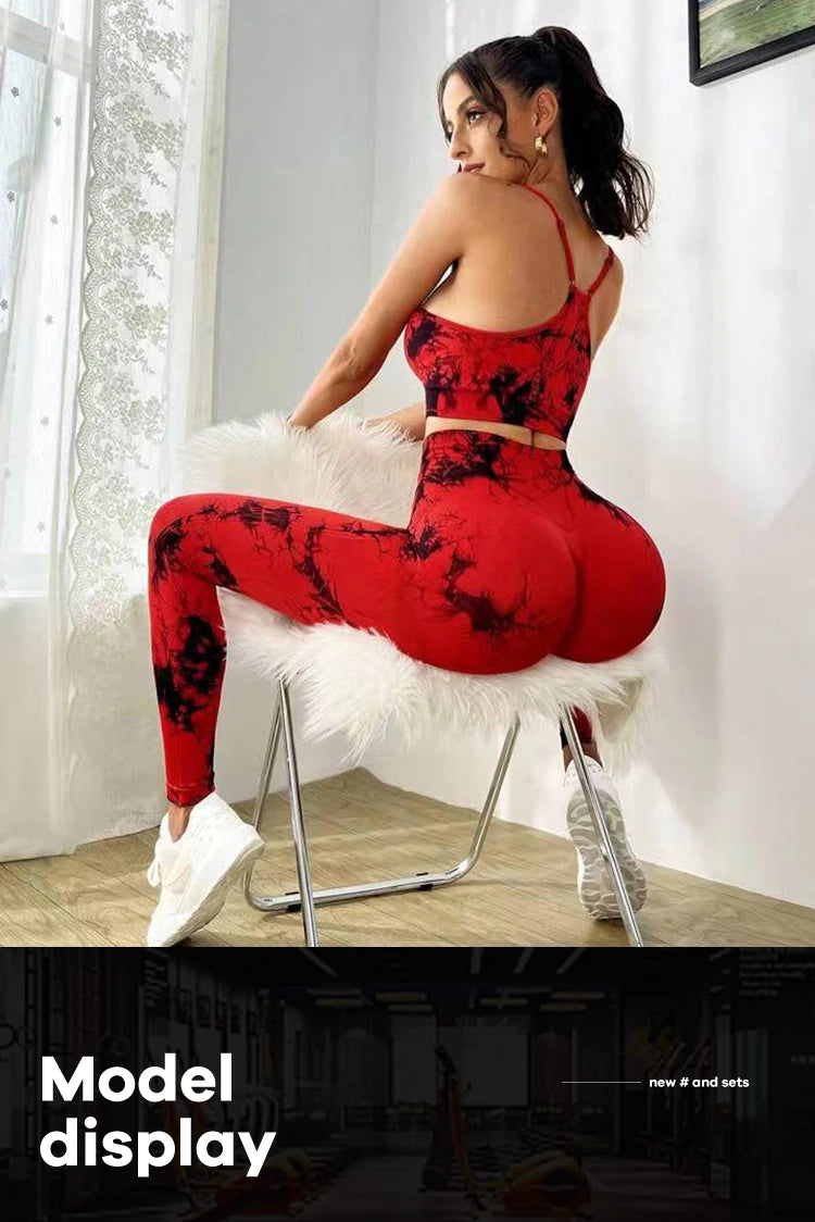 Conjunto deportivo de yoga con teñido anudado para mujer, conjunto deportivo de fitness, sujetador deportivo y leggings de cintura alta, ropa de gimnasio, trajes deportivos sin costuras