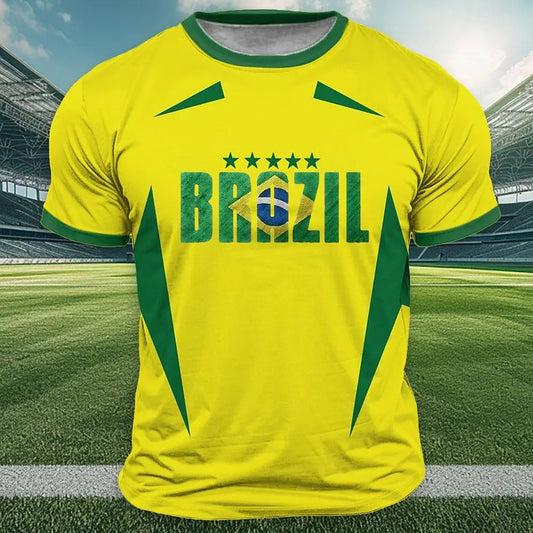Brazil Flag Print T-Shirt For Men Outdoor Sports Short Sleeve T-Shirts Casual Round Neck Loose Tops Summer Trend Men's Clothing