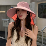 Outdoor Sun Bucket Hat for Women Girls Fishing Hat Wide Brim Bucket Hat with Neck Cover 50+ UPF Protection Safari Cap