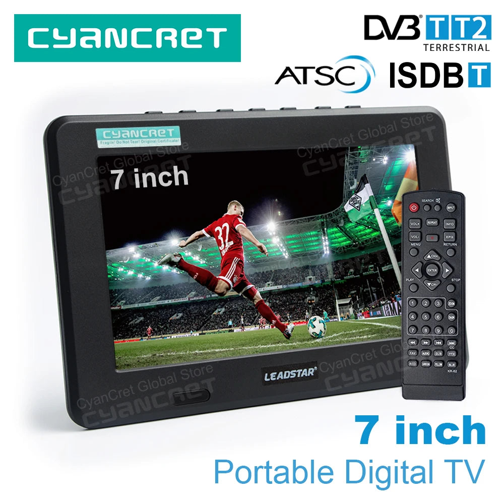 LEADSTAR D7 Portable TV DVB-T2 ATSC ISDB-T tdt DTT 7 inch Digital Analog mini small Car TV Television Support TF MP4 H.265 AC3