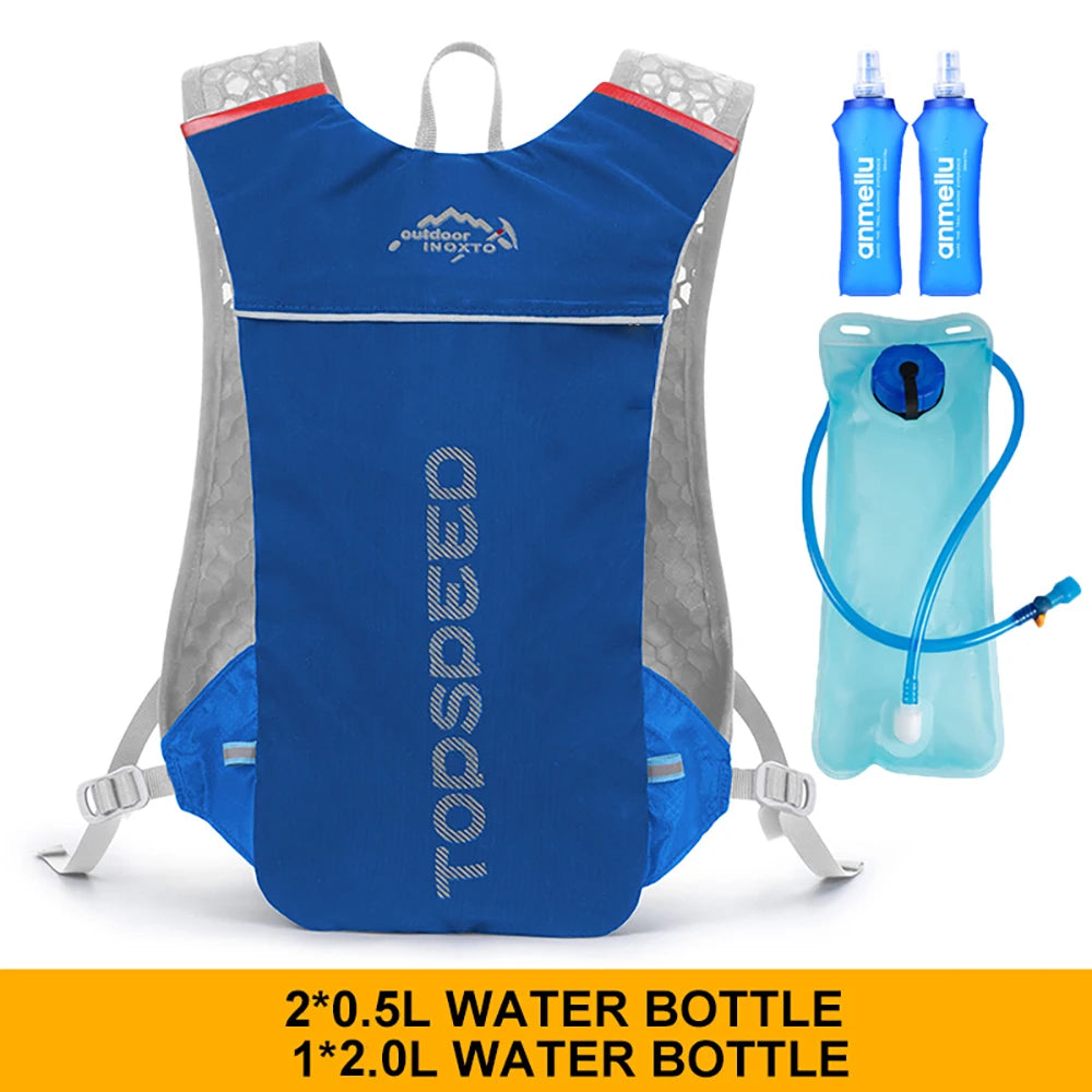 Mochila ultraligera de 5 l para correr en senderos al aire libre, chaleco de hidratación para correr, bolsa transpirable para ciclismo de maratón, botella de agua de 500 ml.