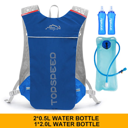 Mochila ultraligera de 5 l para correr en senderos al aire libre, chaleco de hidratación para correr, bolsa transpirable para ciclismo de maratón, botella de agua de 500 ml.