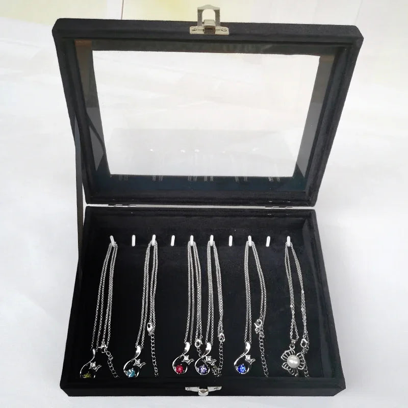 Caja de joyería negra, caja para pulseras, caja para collares, caja pequeña arqueada, caja de exhibición, caja de almacenamiento de joyas con cubierta de franela