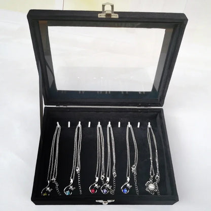 Caja de joyería negra, caja para pulseras, caja para collares, caja pequeña arqueada, caja de exhibición, caja de almacenamiento de joyas con cubierta de franela