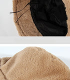 Winter Rabbit Plush Fisherman Hats for Women Girl Bucket Hat Windproof Leopard Soft Faux Fur Wide Brim Lady Women Artist Cap