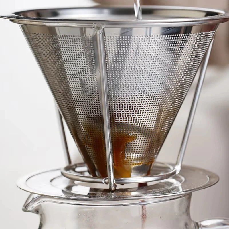 Stainless Steel Coffee Filter 800 Mesh Coffee Dripper with Holder Coffees Drip Mesh Kitchen Coffee Strainer Coffee Accessories