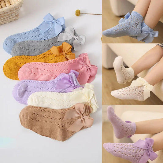 New Summer Baby Girls Socks Kids Bow Sock Children Knee High Soft Cotton Mesh Spanish Style Children 1-9 Years Breathable Socks