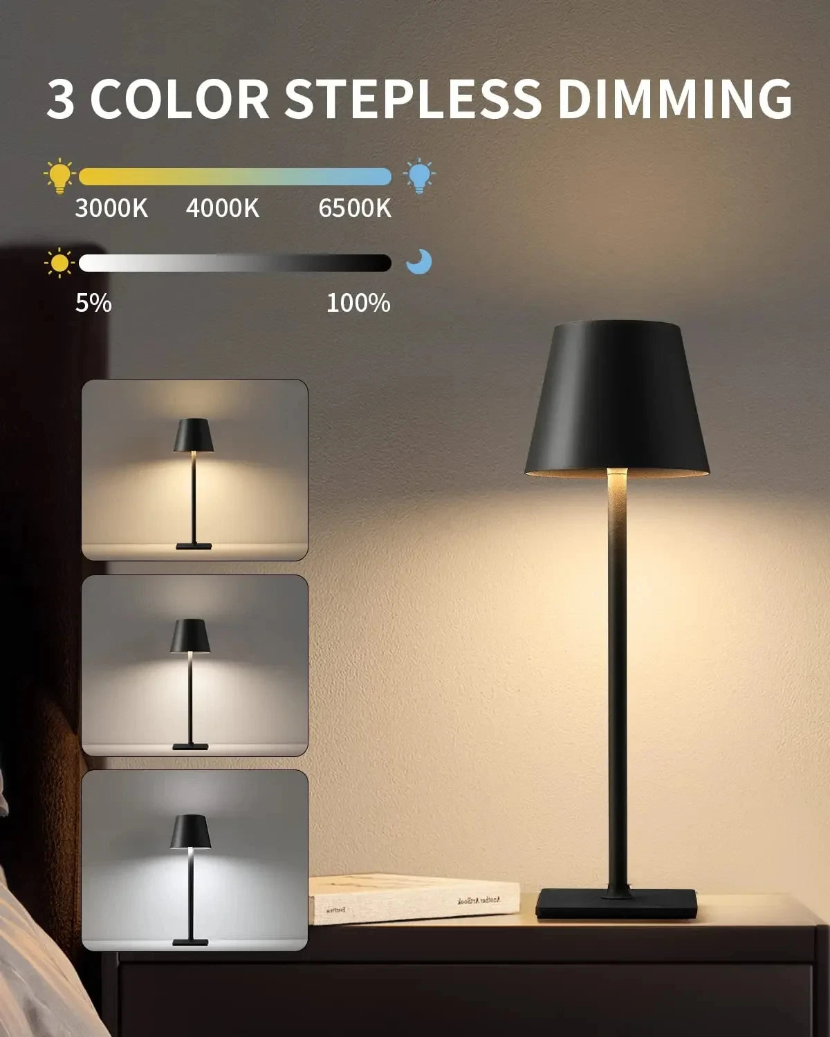 Table Lamp LED Touch Sensor Desktop Night Light Rechargeable Wireless Reading Lamp For Hotel Bar Restaurant Bedroom Decor Light