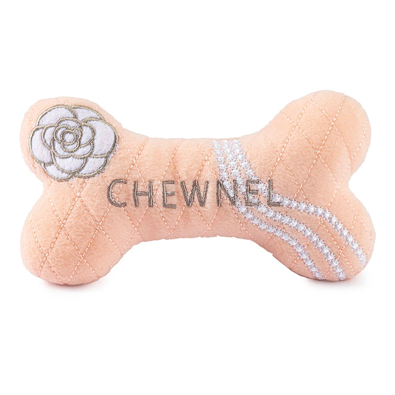 Customized Pink Koko Chewnel Dog Bone Puppy Gifts Furry Pet Chewing Accessory Plush Dog Squeaky Toys